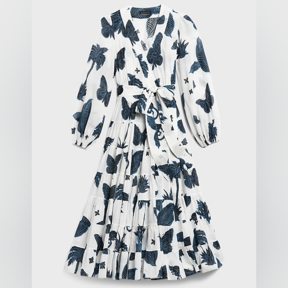 $349 Banana Republic Butterfly Wrap Dress with Bishop Sleeves